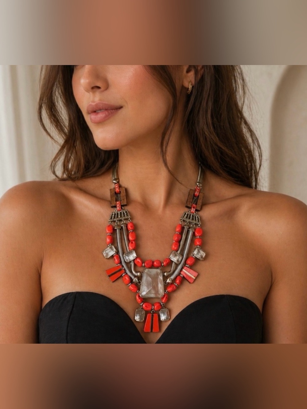 Loft large quartz and wood Statement Necklace